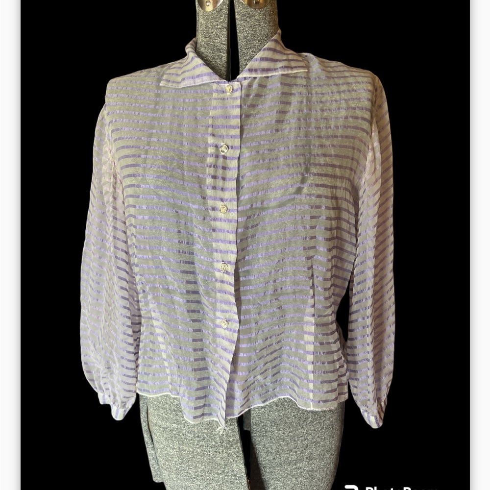 1950s sheer blouse purple striped L